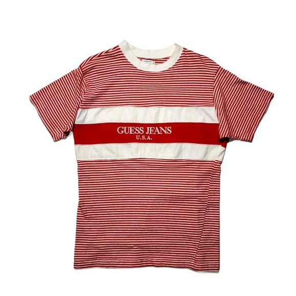 Vintage Guess Jeans 1990s OG Striped Tee - Red/White VTG M ASAP ROCKY STYLE - Picture 1 of 6